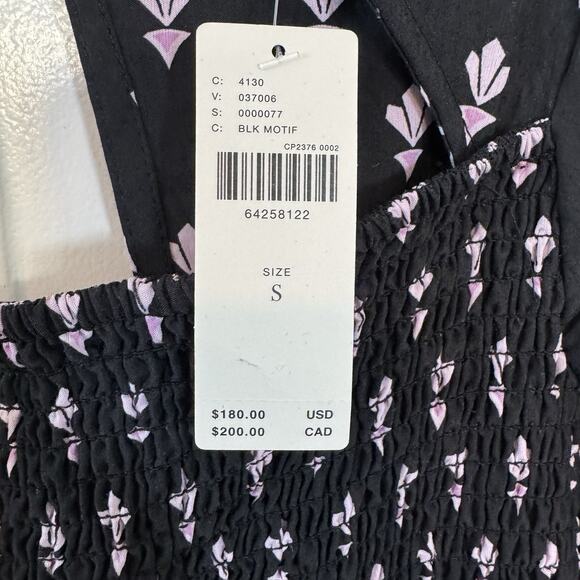 NEW Anthropologie Smocked Black Floral Midi Dress Short Sleeve Size Small $180 - Picture 12 of 14